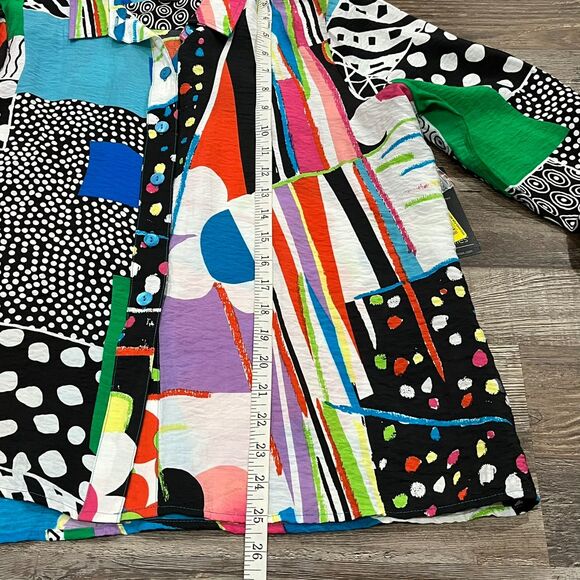 Ali Miles Abstract Button Up Top Size PL Artsy Quirky Art Teacher Creative - Picture 13 of 15